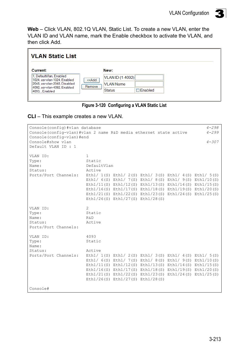 Figure 3-120, Configuring a vlan static list | LevelOne FGL-2870 User Manual | Page 267 / 800