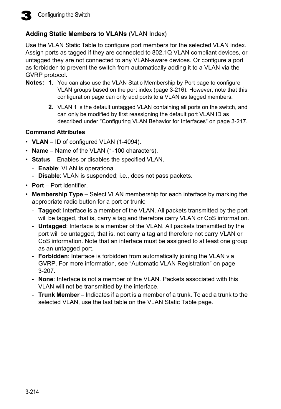 Adding static members to vlans (vlan index) | LevelOne FGL-2870 User Manual | Page 268 / 800