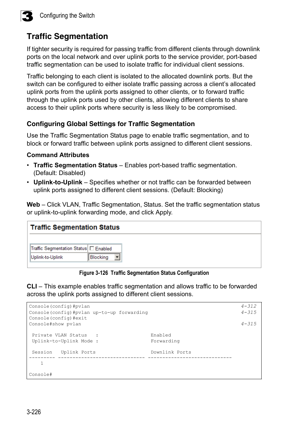 Traffic segmentation, Figure 3-126, Traffic segmentation status configuration | LevelOne FGL-2870 User Manual | Page 280 / 800