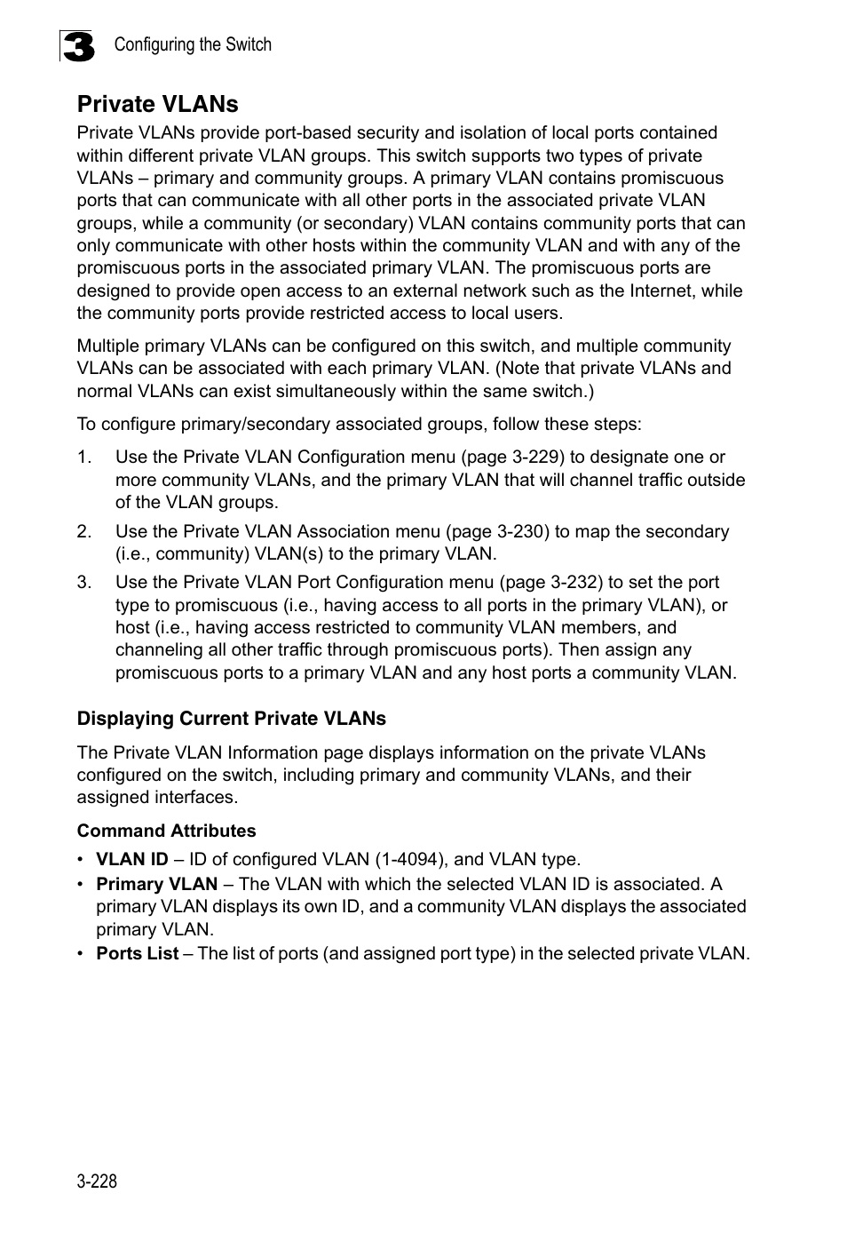 Private vlans, Displaying current private vlans | LevelOne FGL-2870 User Manual | Page 282 / 800
