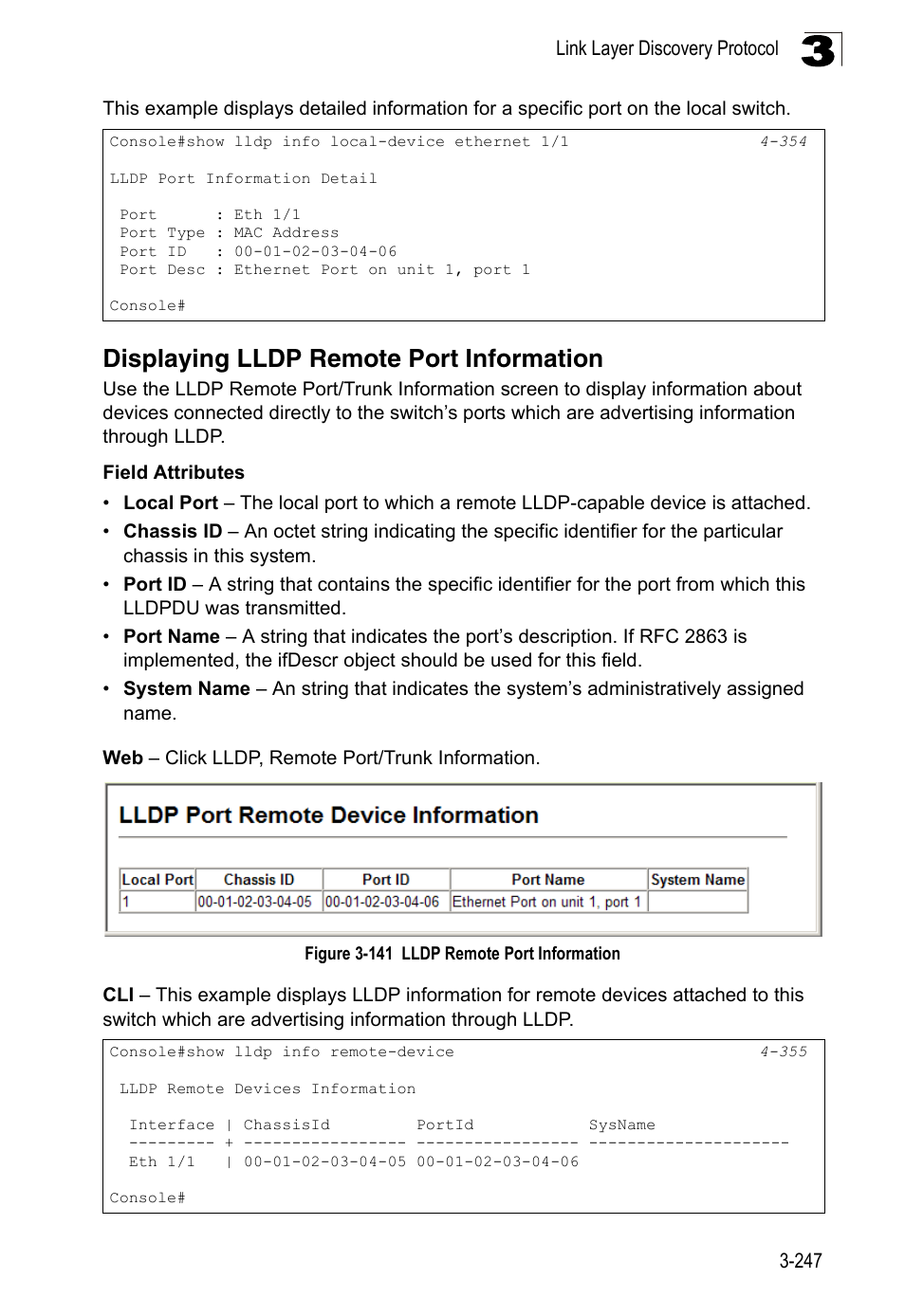 Displaying lldp remote port information, Figure 3-141, Lldp remote port information | LevelOne FGL-2870 User Manual | Page 301 / 800
