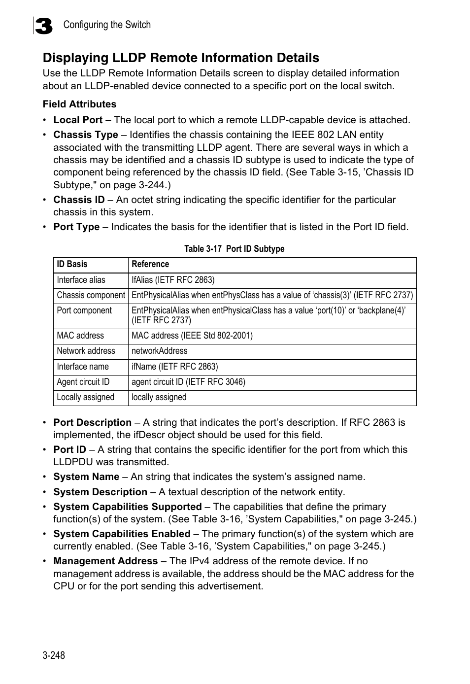 Displaying lldp remote information details, Table 3-17, Port id subtype | LevelOne FGL-2870 User Manual | Page 302 / 800