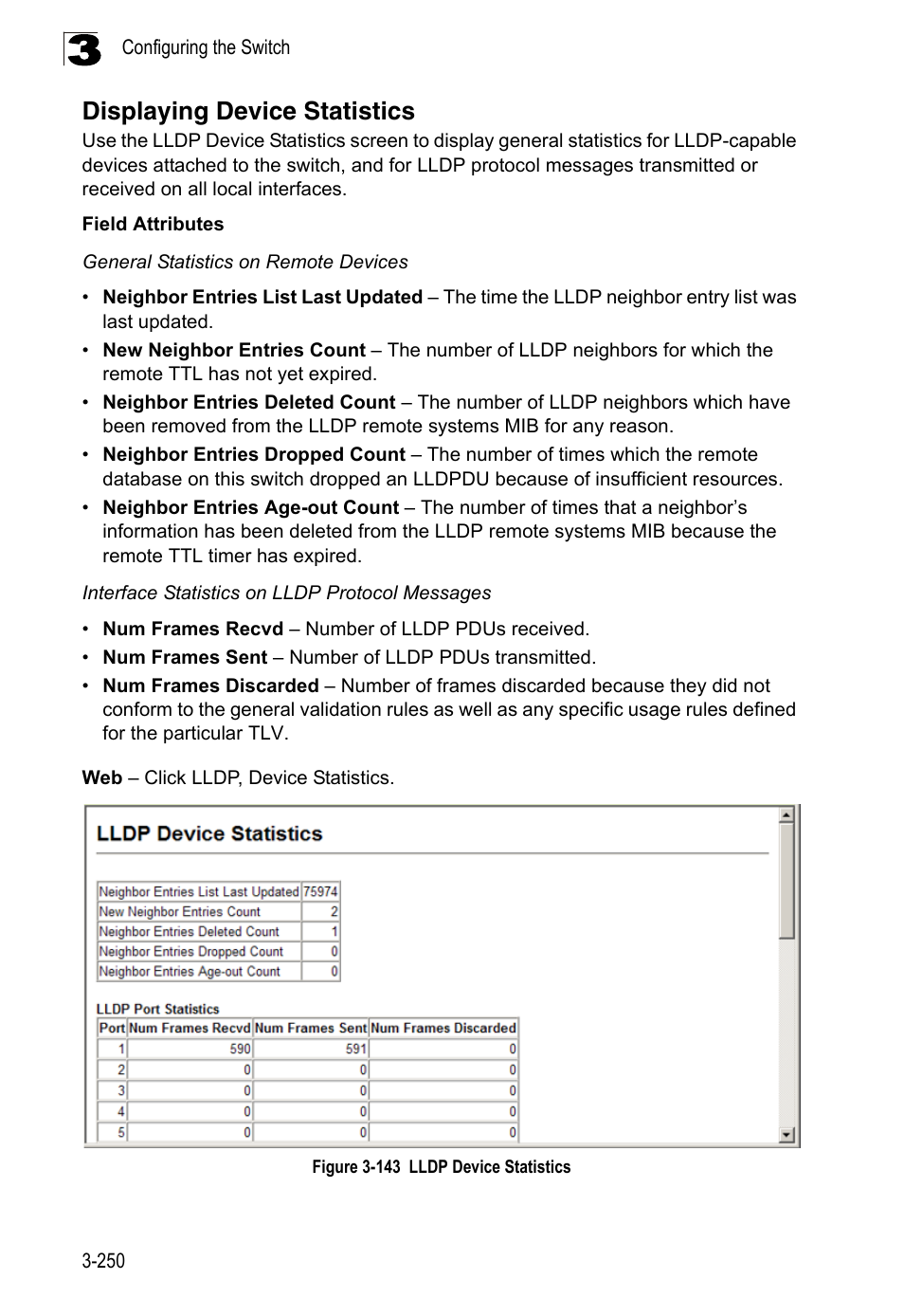 Displaying device statistics, Figure 3-143, Lldp device statistics | LevelOne FGL-2870 User Manual | Page 304 / 800