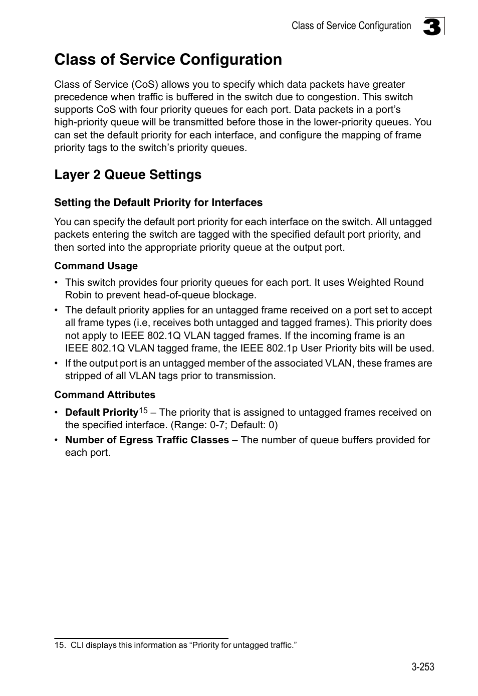 Class of service configuration, Layer 2 queue settings, Setting the default priority for interfaces | LevelOne FGL-2870 User Manual | Page 307 / 800