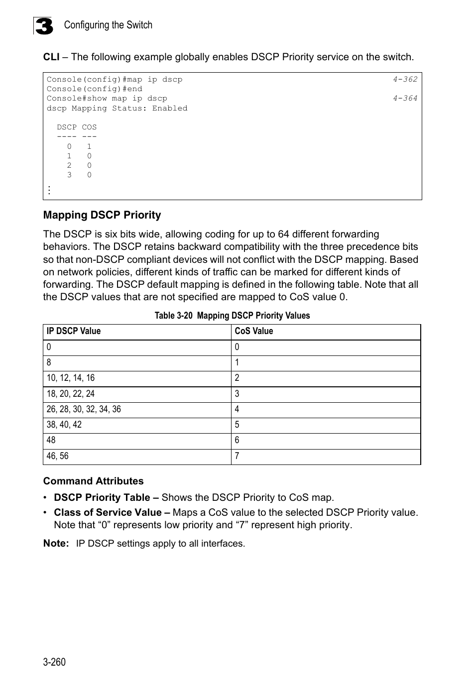 Mapping dscp priority, Table 3-20, Mapping dscp priority values | LevelOne FGL-2870 User Manual | Page 314 / 800