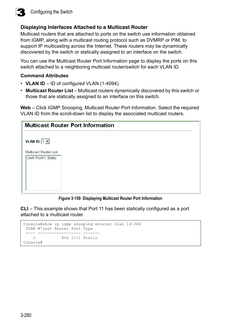 Figure 3-159, Displaying multicast router port information | LevelOne FGL-2870 User Manual | Page 334 / 800