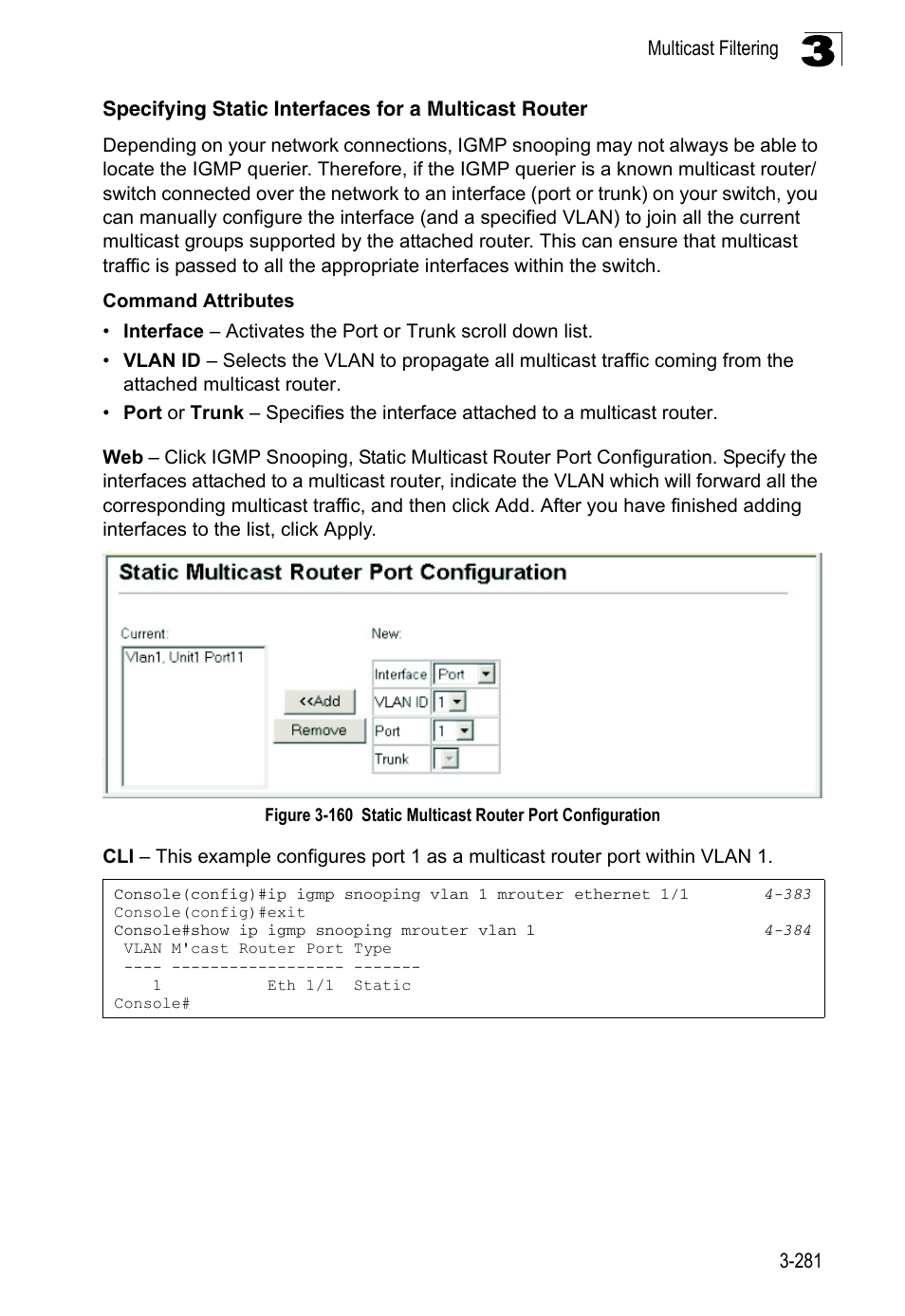 Figure 3-160, Static multicast router port configuration | LevelOne FGL-2870 User Manual | Page 335 / 800