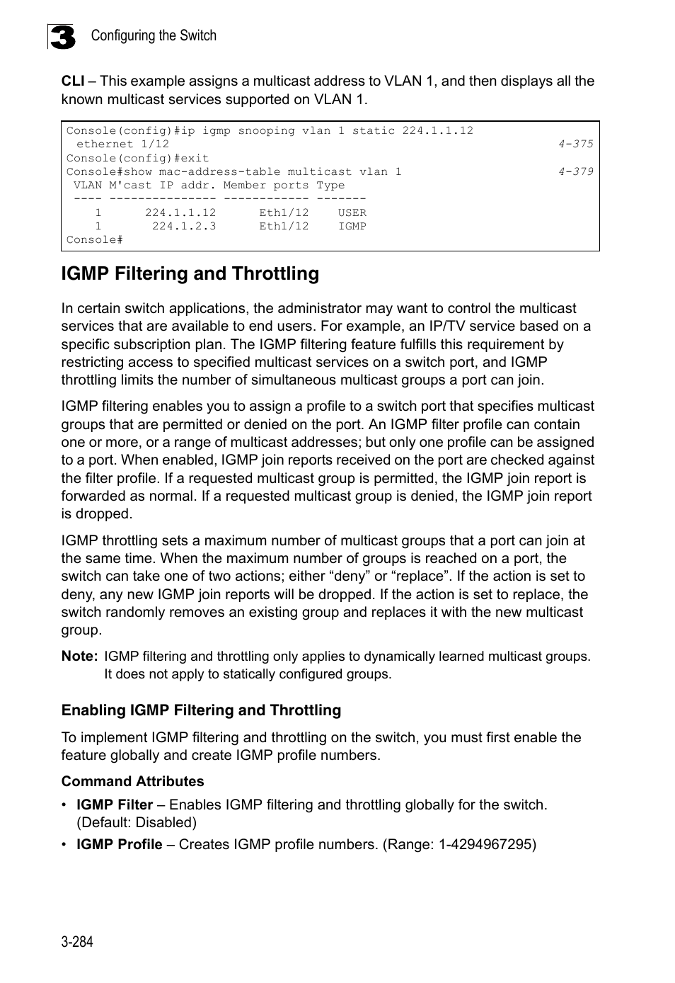 Igmp filtering and throttling, Enabling igmp filtering and throttling | LevelOne FGL-2870 User Manual | Page 338 / 800