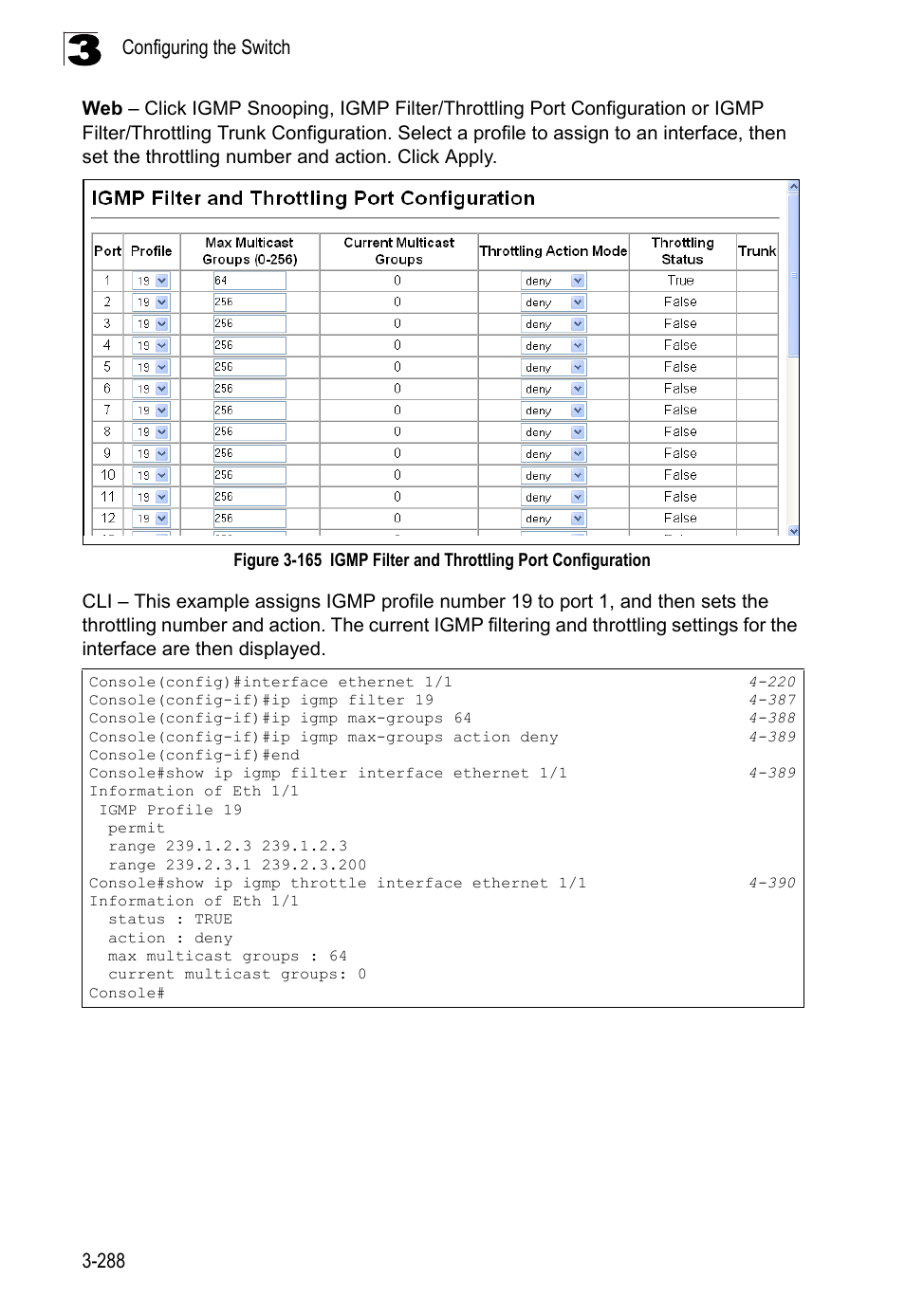 Figure 3-165, Igmp filter and throttling port configuration | LevelOne FGL-2870 User Manual | Page 342 / 800