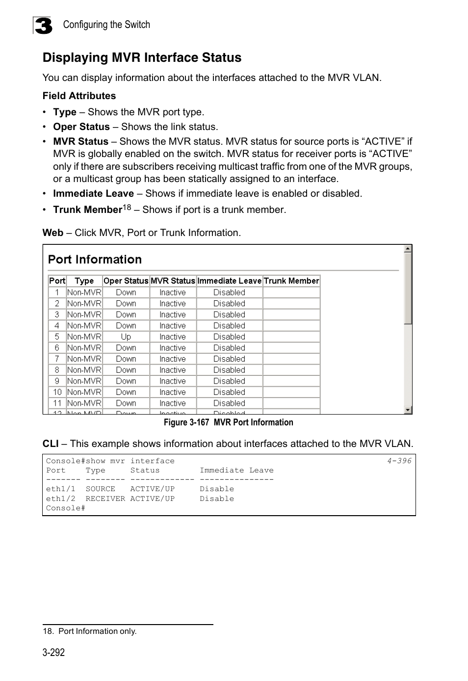 Displaying mvr interface status, Figure 3-167, Mvr port information | LevelOne FGL-2870 User Manual | Page 346 / 800