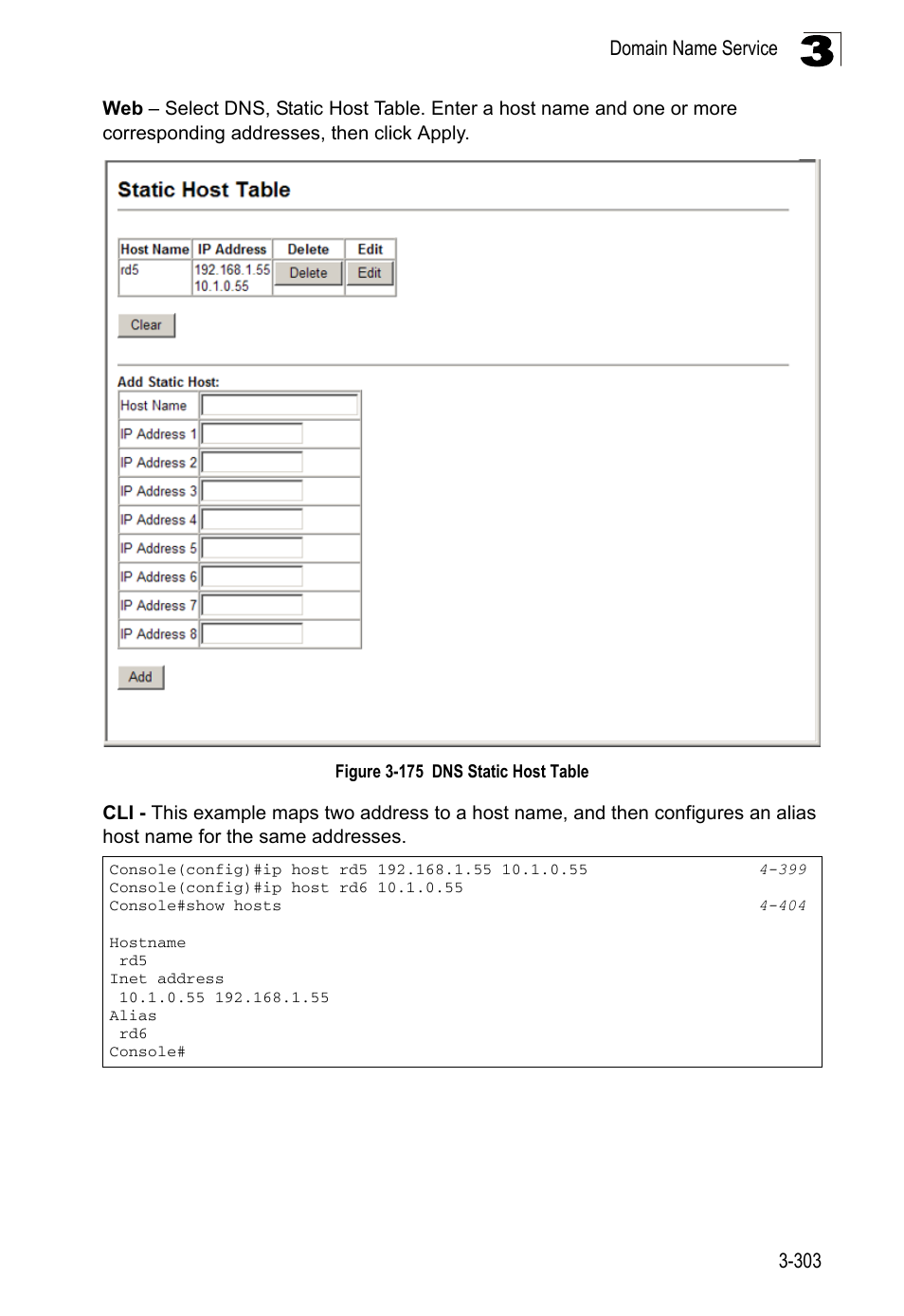 Figure 3-175, Dns static host table | LevelOne FGL-2870 User Manual | Page 357 / 800