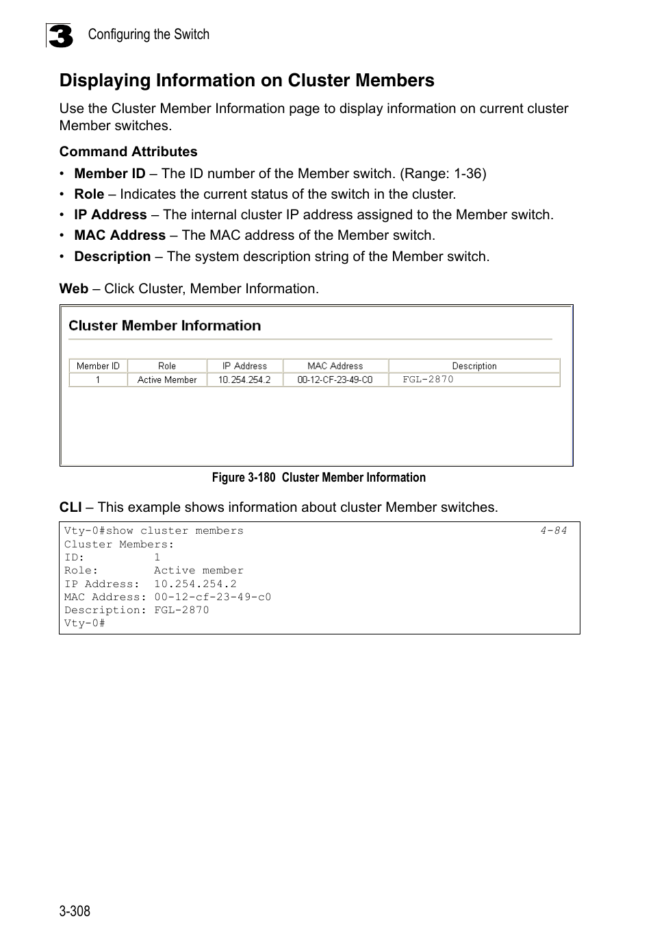 Displaying information on cluster members, Figure 3-180, Cluster member information | LevelOne FGL-2870 User Manual | Page 362 / 800