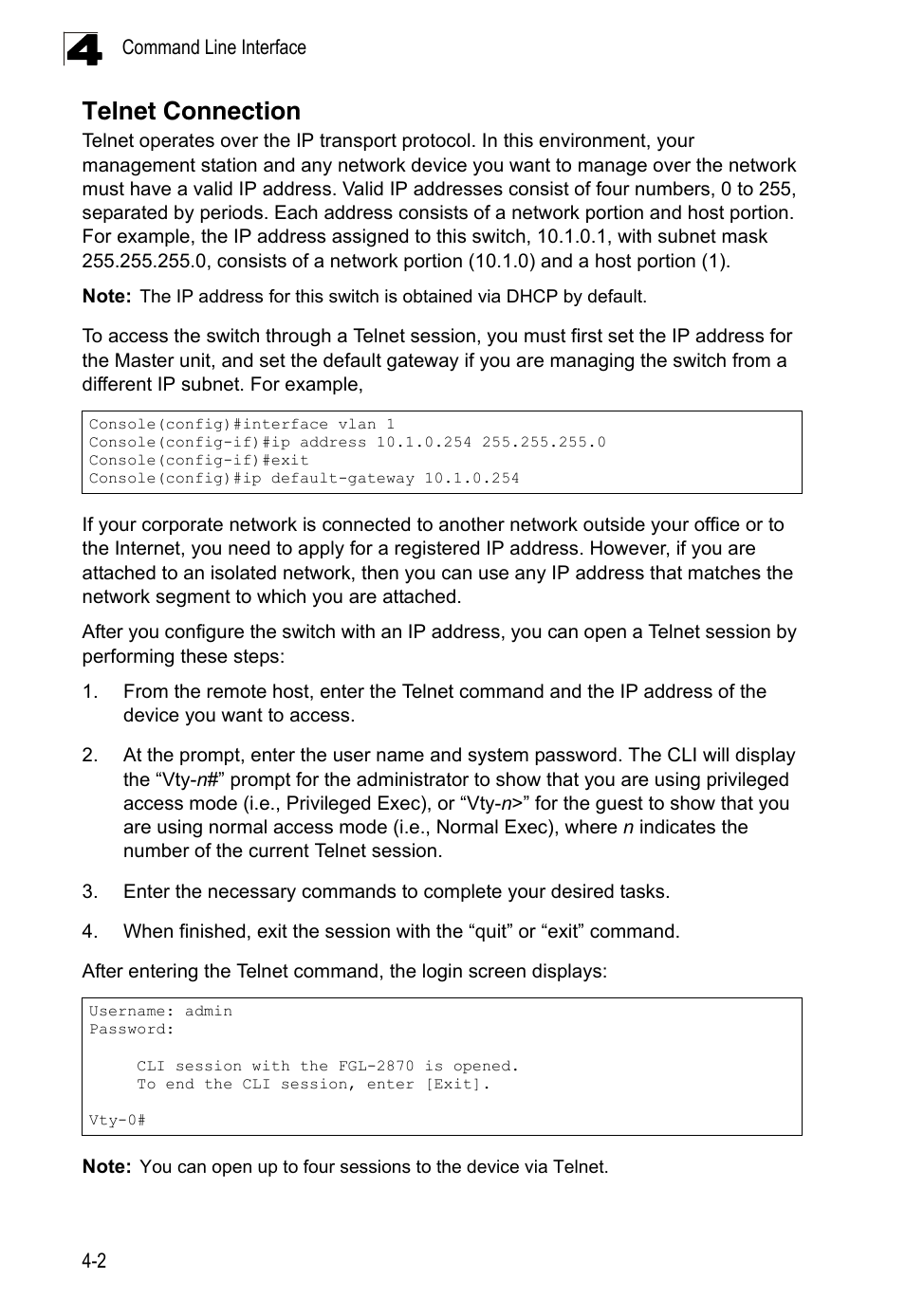 Telnet connection | LevelOne FGL-2870 User Manual | Page 368 / 800