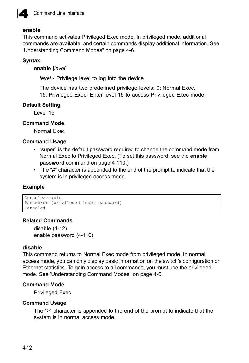 Enable, Disable, Enable 4-12 disable 4-12 | LevelOne FGL-2870 User Manual | Page 378 / 800