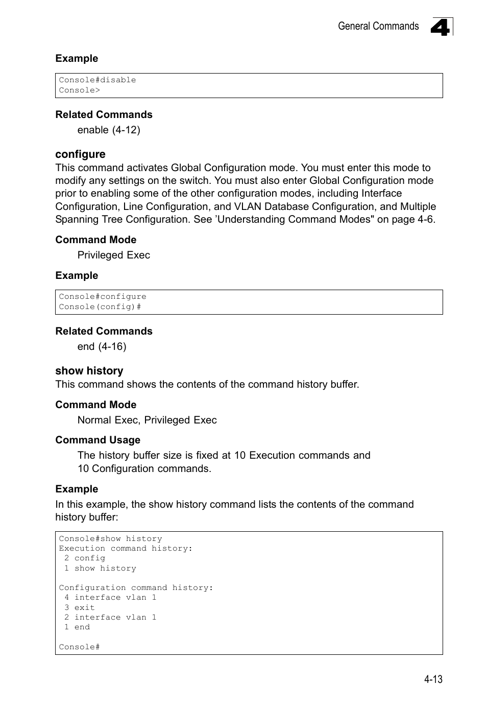Configure, Show history, Configure 4-13 show history | LevelOne FGL-2870 User Manual | Page 379 / 800