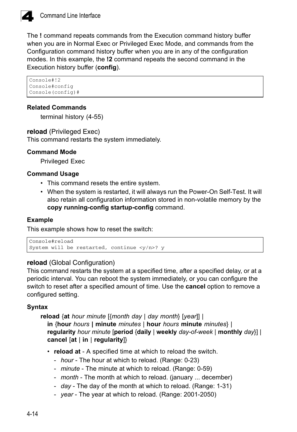 Reload (privileged exec), Reload (global configuration) | LevelOne FGL-2870 User Manual | Page 380 / 800