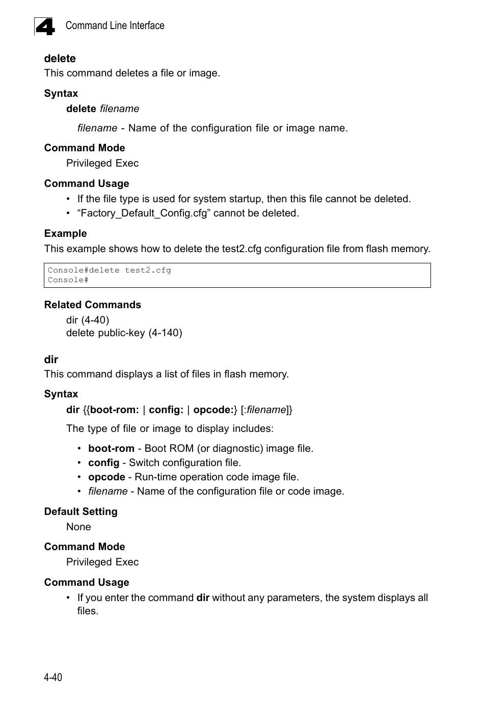 Delete 4-40 dir 4-40 | LevelOne FGL-2870 User Manual | Page 406 / 800