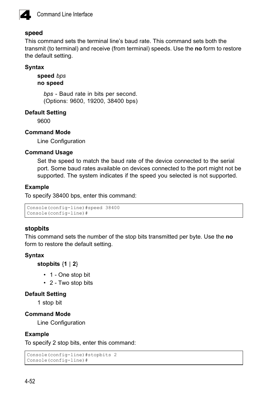 Speed 4-52 stopbits 4-52 | LevelOne FGL-2870 User Manual | Page 418 / 800