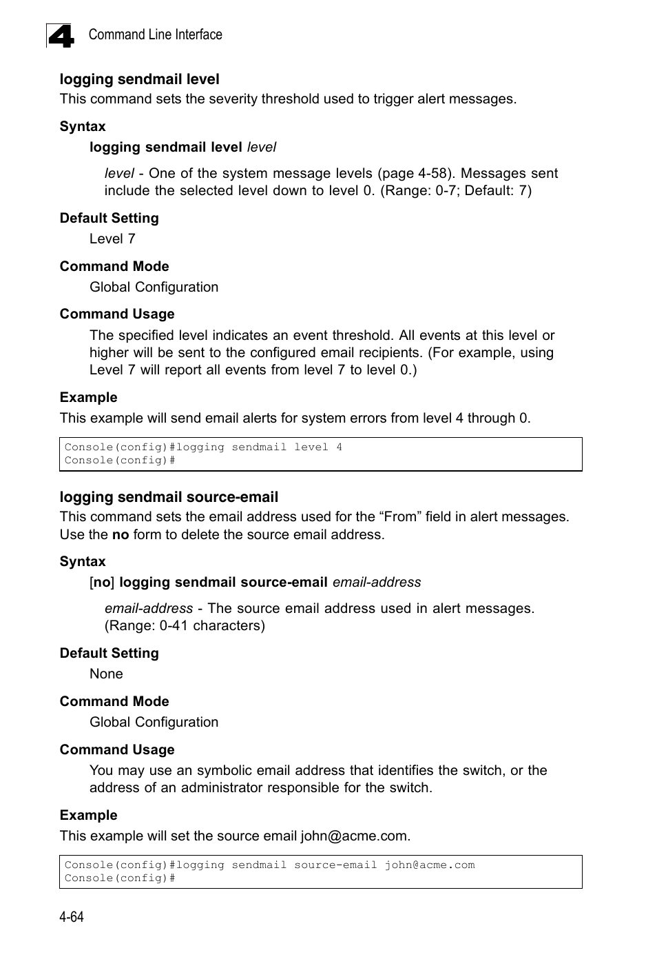 Logging sendmail level, Logging sendmail source-email | LevelOne FGL-2870 User Manual | Page 430 / 800