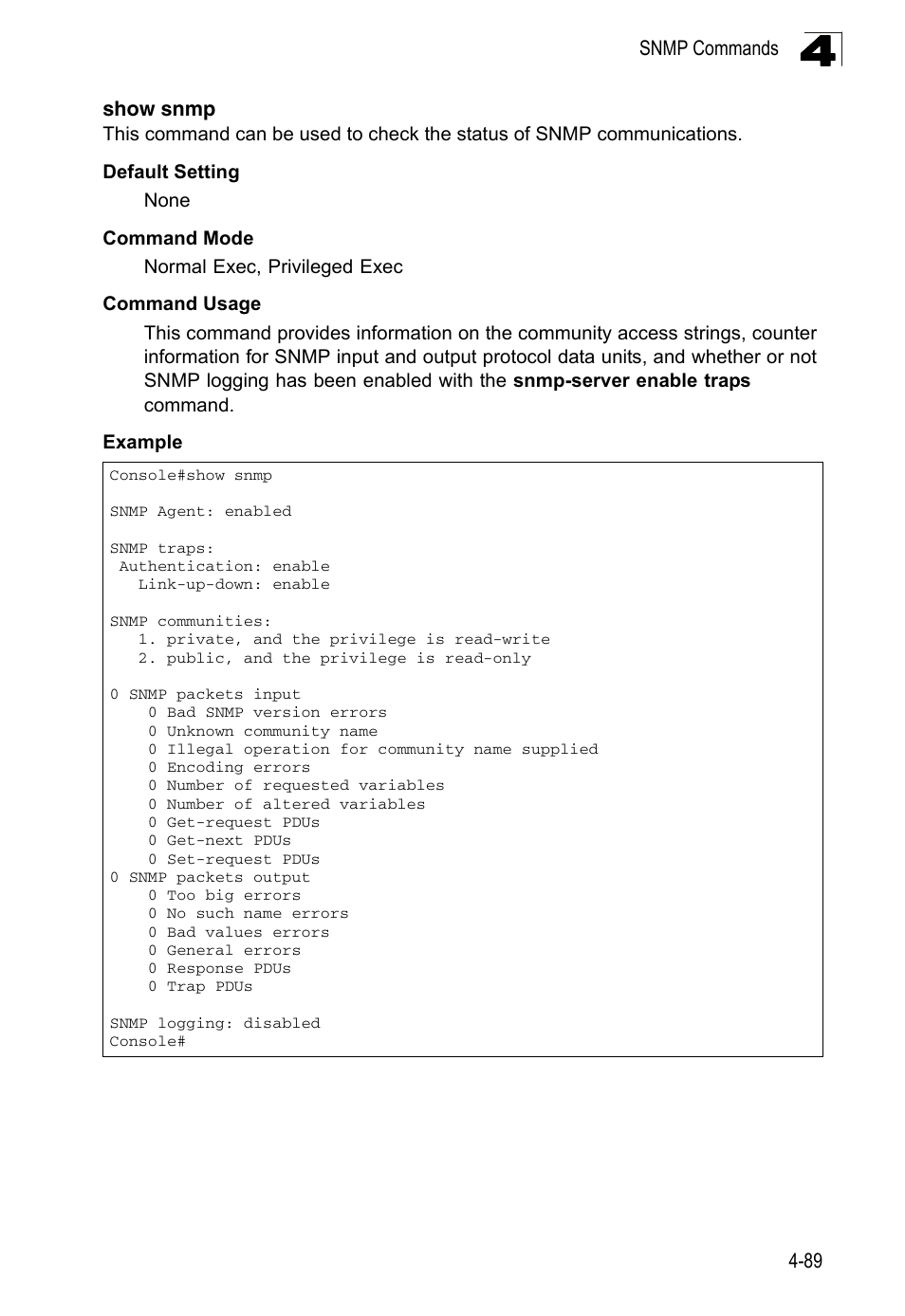 Show snmp | LevelOne FGL-2870 User Manual | Page 455 / 800