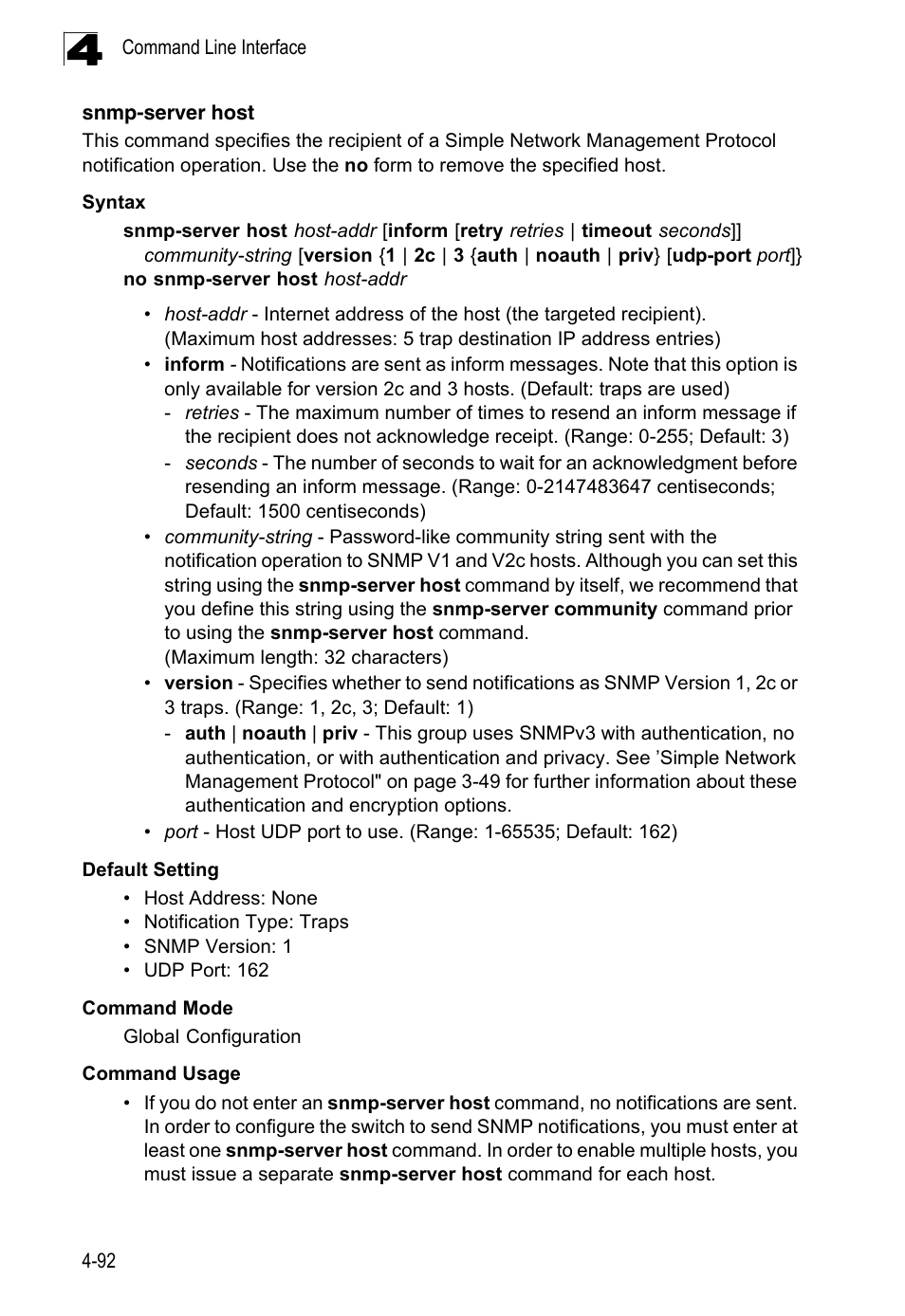 Snmp-server host | LevelOne FGL-2870 User Manual | Page 458 / 800