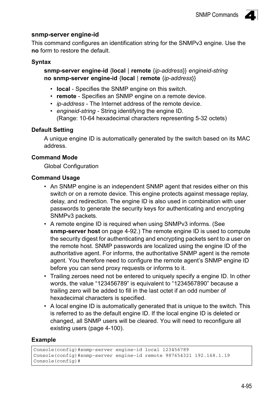 Snmp-server engine-id | LevelOne FGL-2870 User Manual | Page 461 / 800