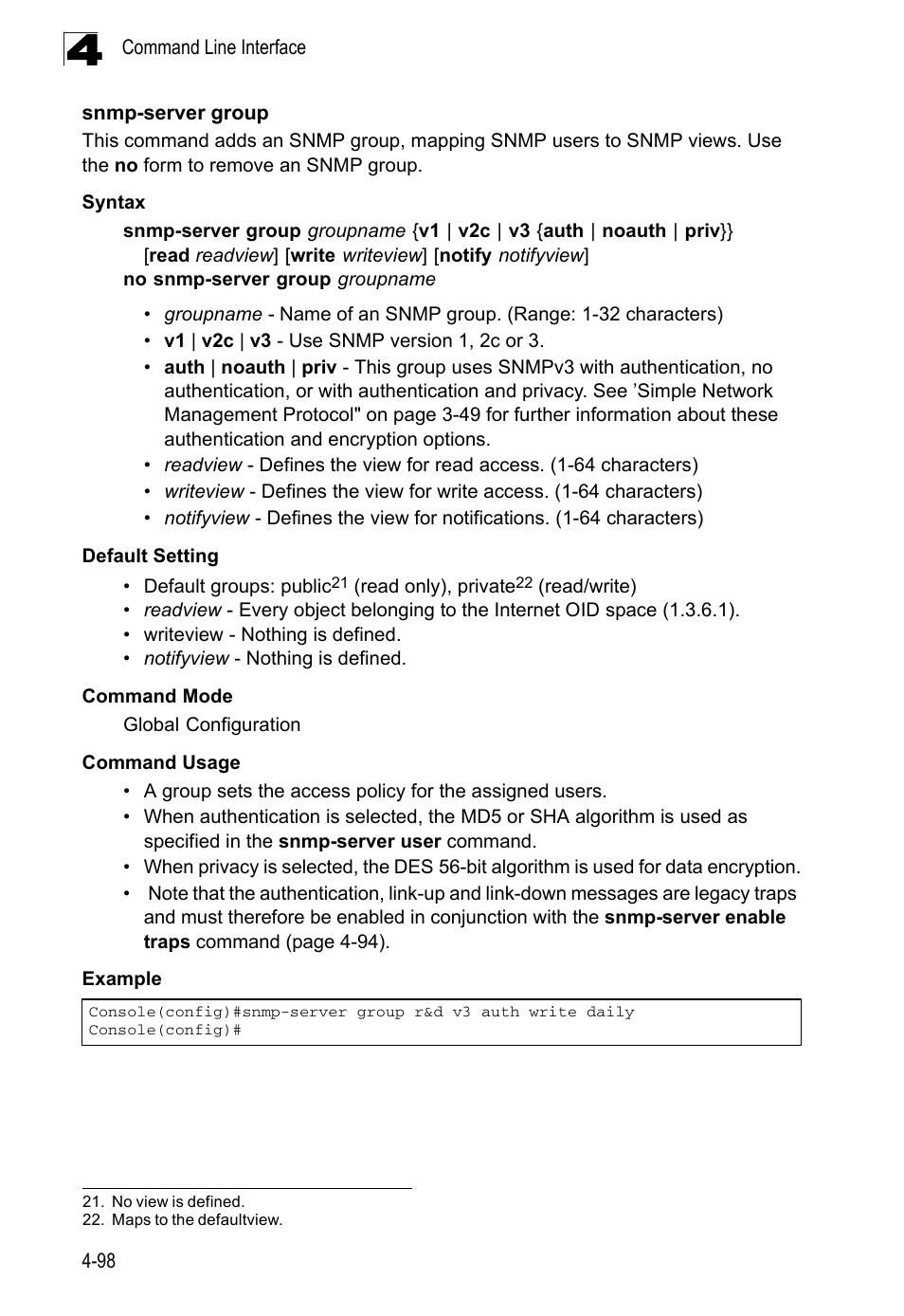 Snmp-server group | LevelOne FGL-2870 User Manual | Page 464 / 800