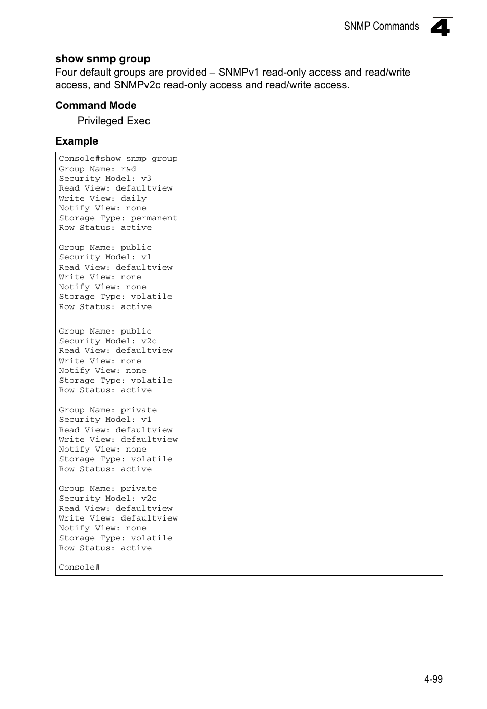 Show snmp group | LevelOne FGL-2870 User Manual | Page 465 / 800