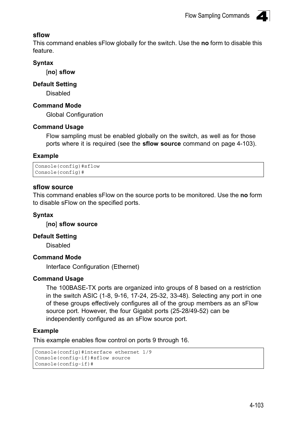 Sflow, Sflow source, Sflow 4-103 | LevelOne FGL-2870 User Manual | Page 469 / 800