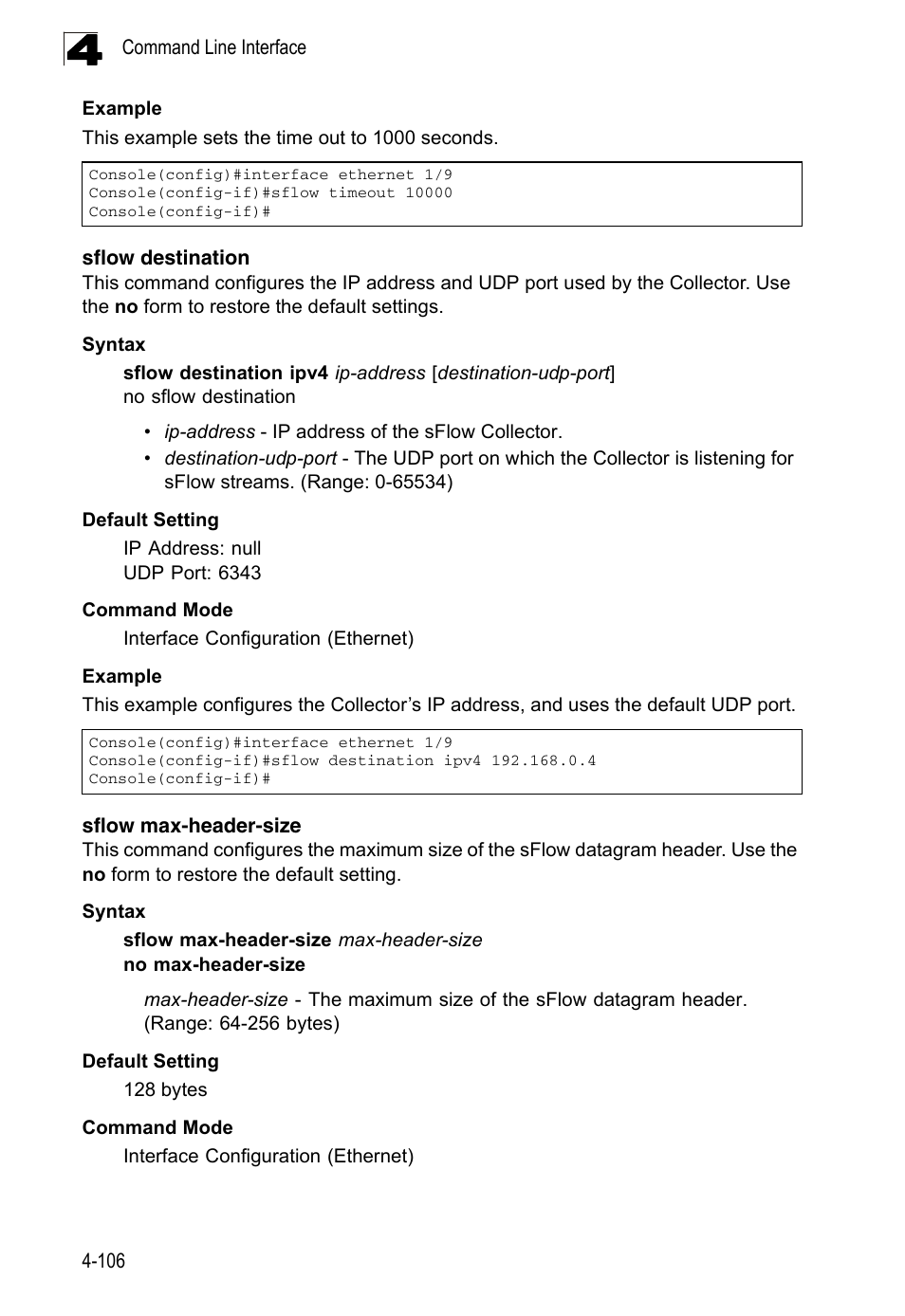 Sflow destination, Sflow max-header-size | LevelOne FGL-2870 User Manual | Page 472 / 800
