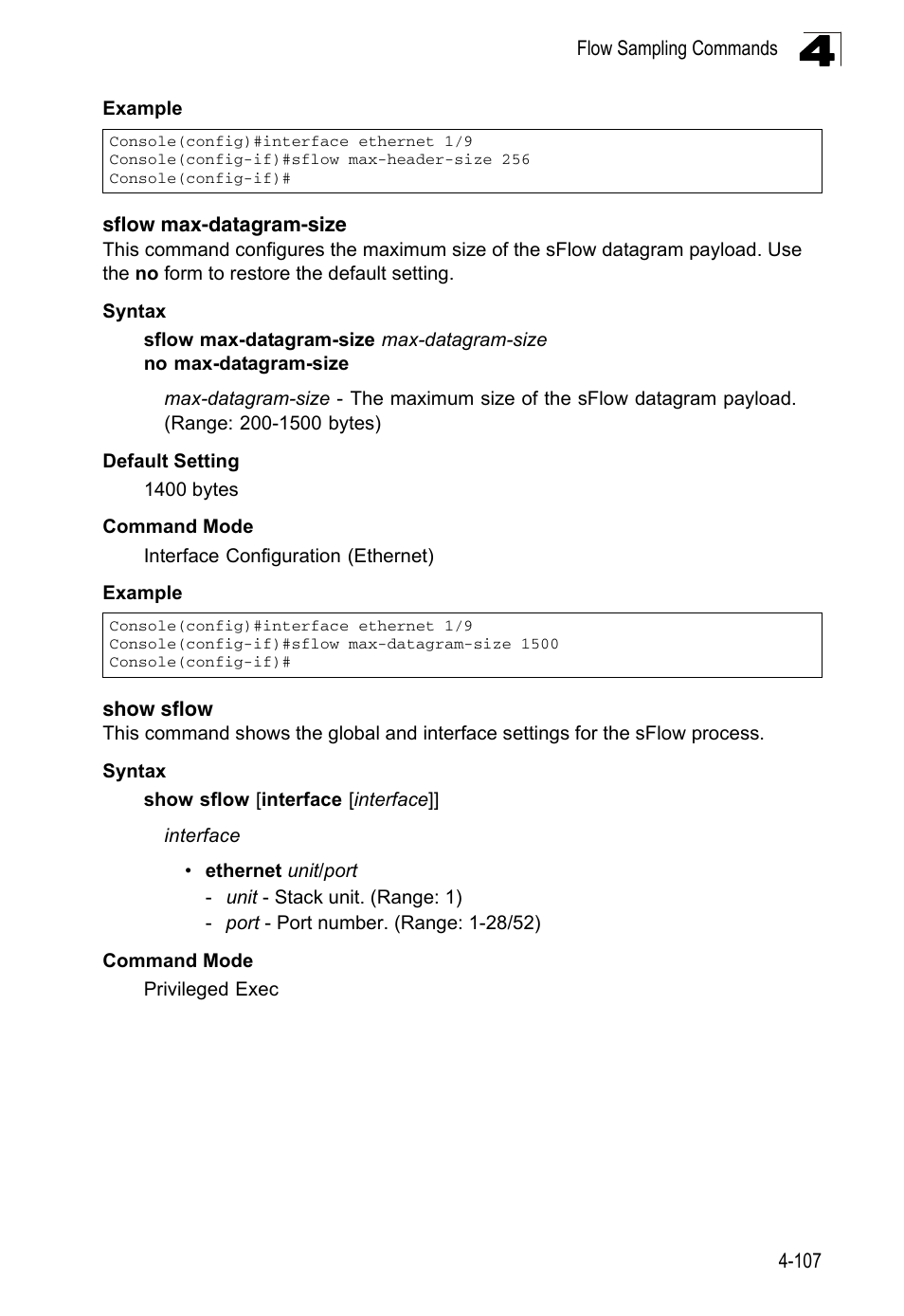 Sflow max-datagram-size, Show sflow | LevelOne FGL-2870 User Manual | Page 473 / 800
