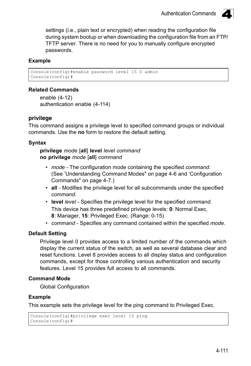 Privilege 4-111 | LevelOne FGL-2870 User Manual | Page 477 / 800
