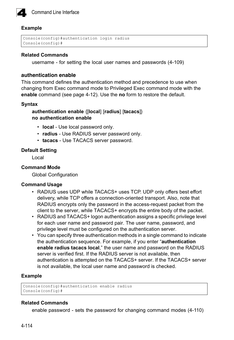 Authentication enable, Authentication enable (4-114) | LevelOne FGL-2870 User Manual | Page 480 / 800