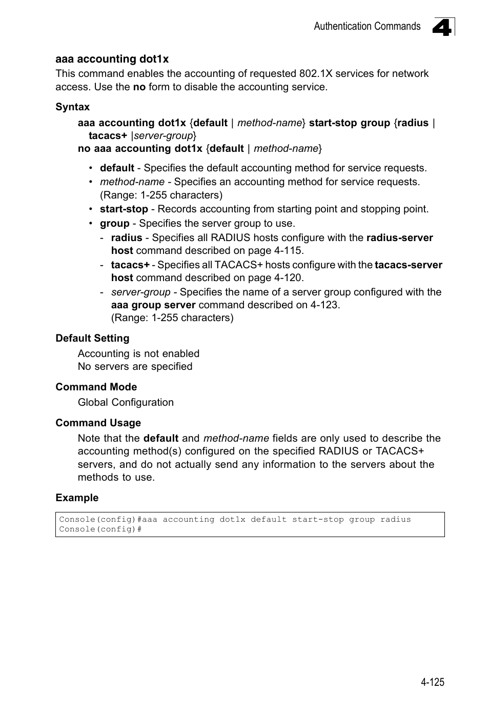 Aaa accounting dot1x | LevelOne FGL-2870 User Manual | Page 491 / 800