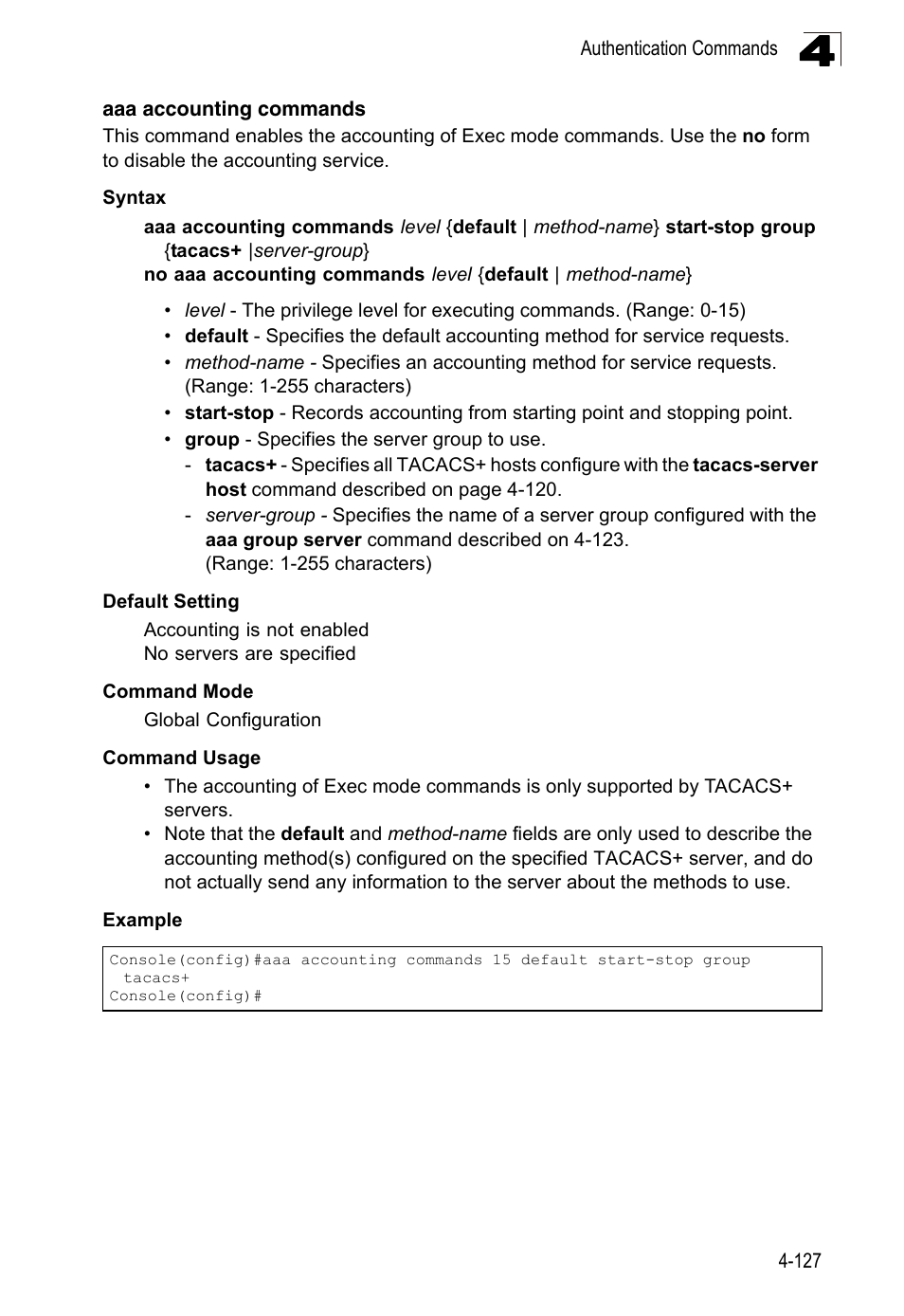 Aaa accounting commands | LevelOne FGL-2870 User Manual | Page 493 / 800