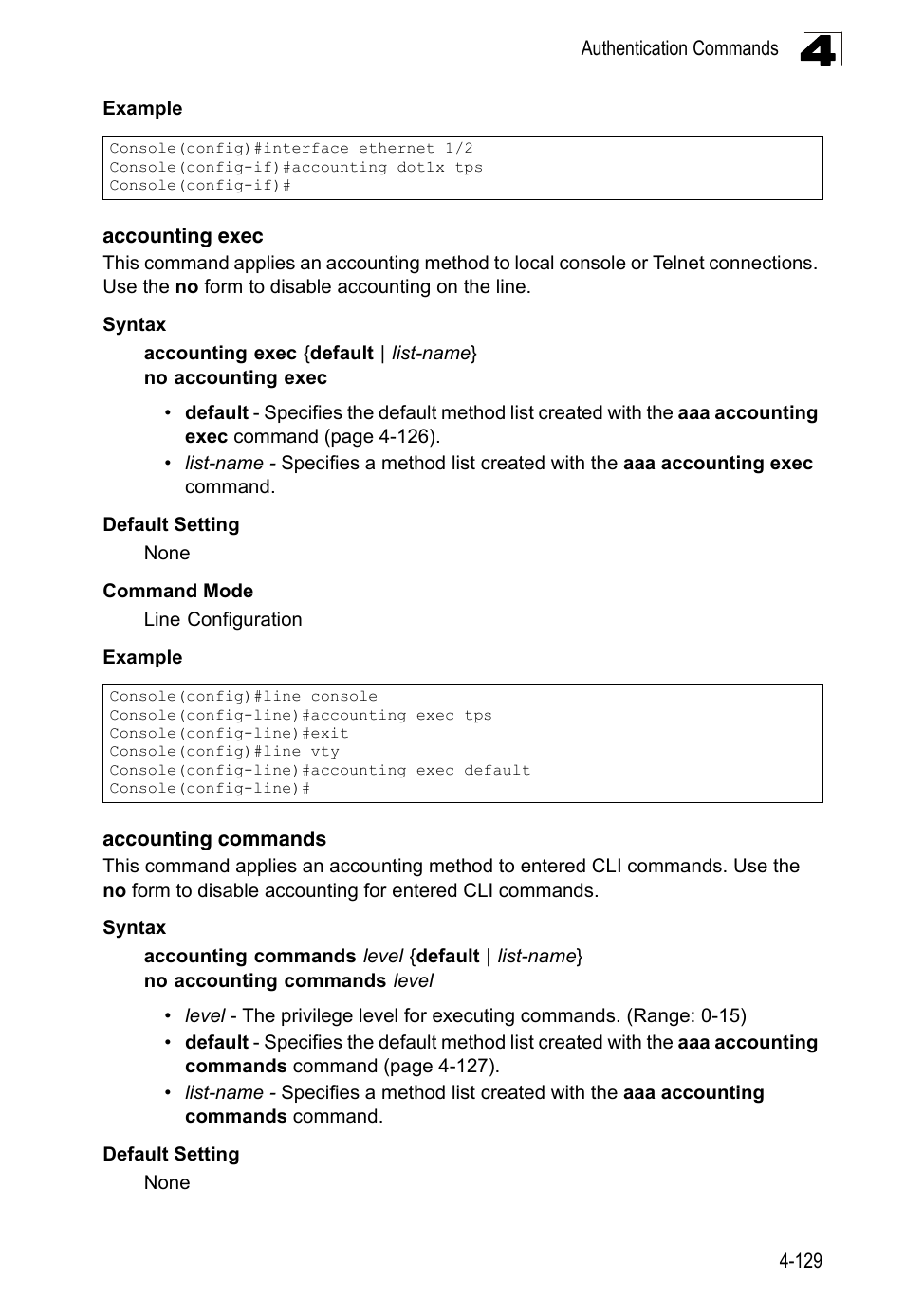 Accounting exec, Accounting commands | LevelOne FGL-2870 User Manual | Page 495 / 800