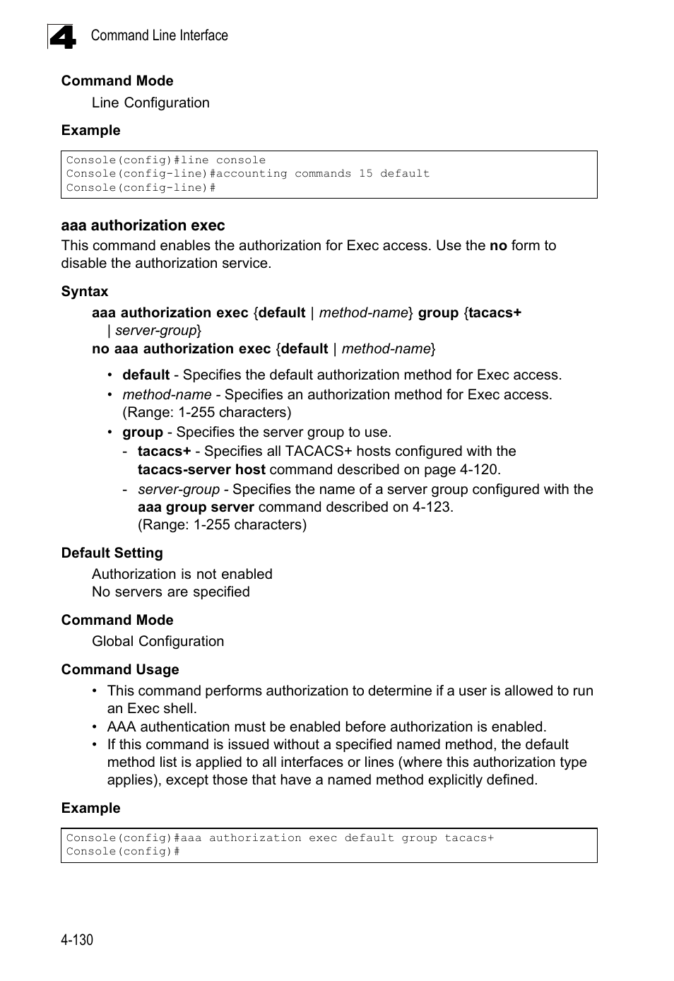 Aaa authorization exec | LevelOne FGL-2870 User Manual | Page 496 / 800