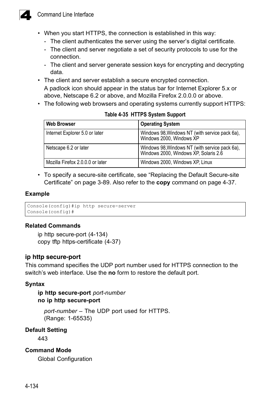 Ip http secure-port, Table 4-35, Https system support | LevelOne FGL-2870 User Manual | Page 500 / 800