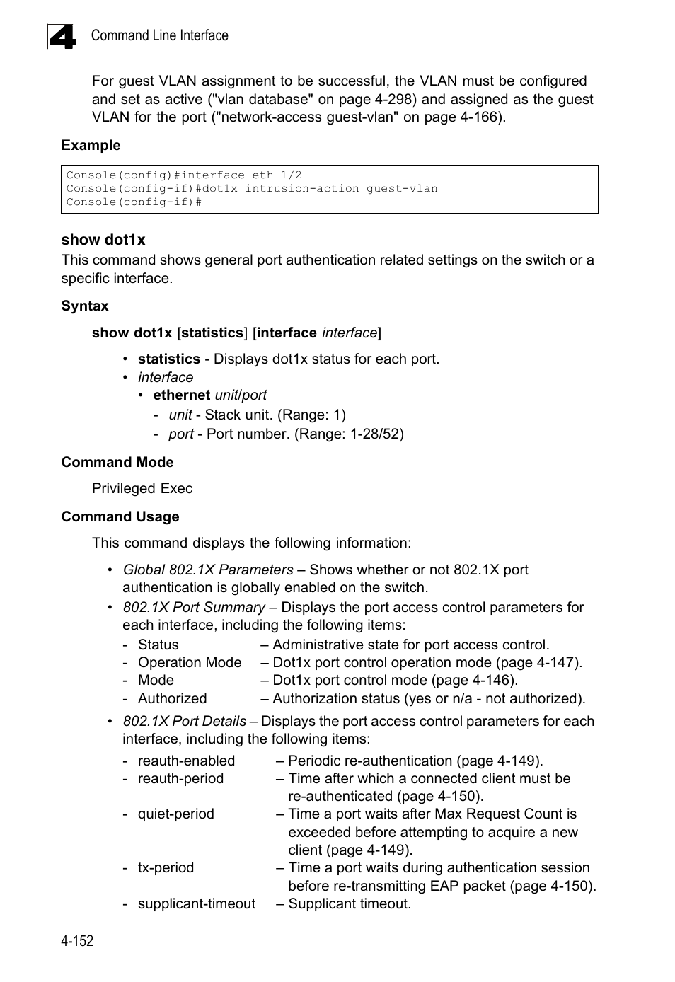 Show dot1x | LevelOne FGL-2870 User Manual | Page 518 / 800
