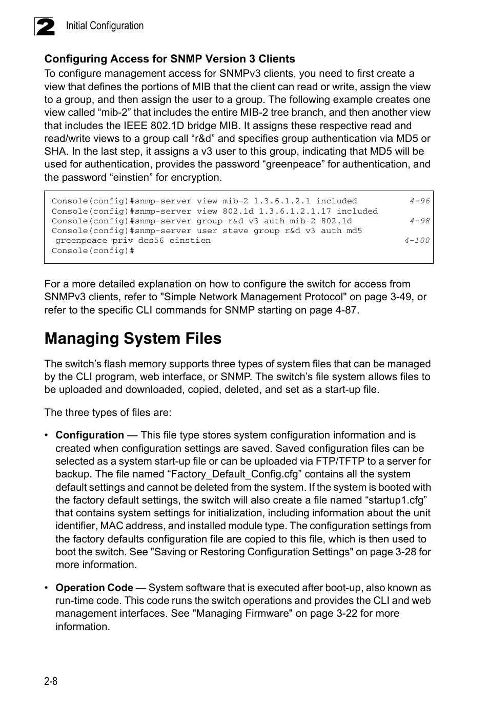 Managing system files, Configuring access for snmp version 3 clients | LevelOne FGL-2870 User Manual | Page 52 / 800