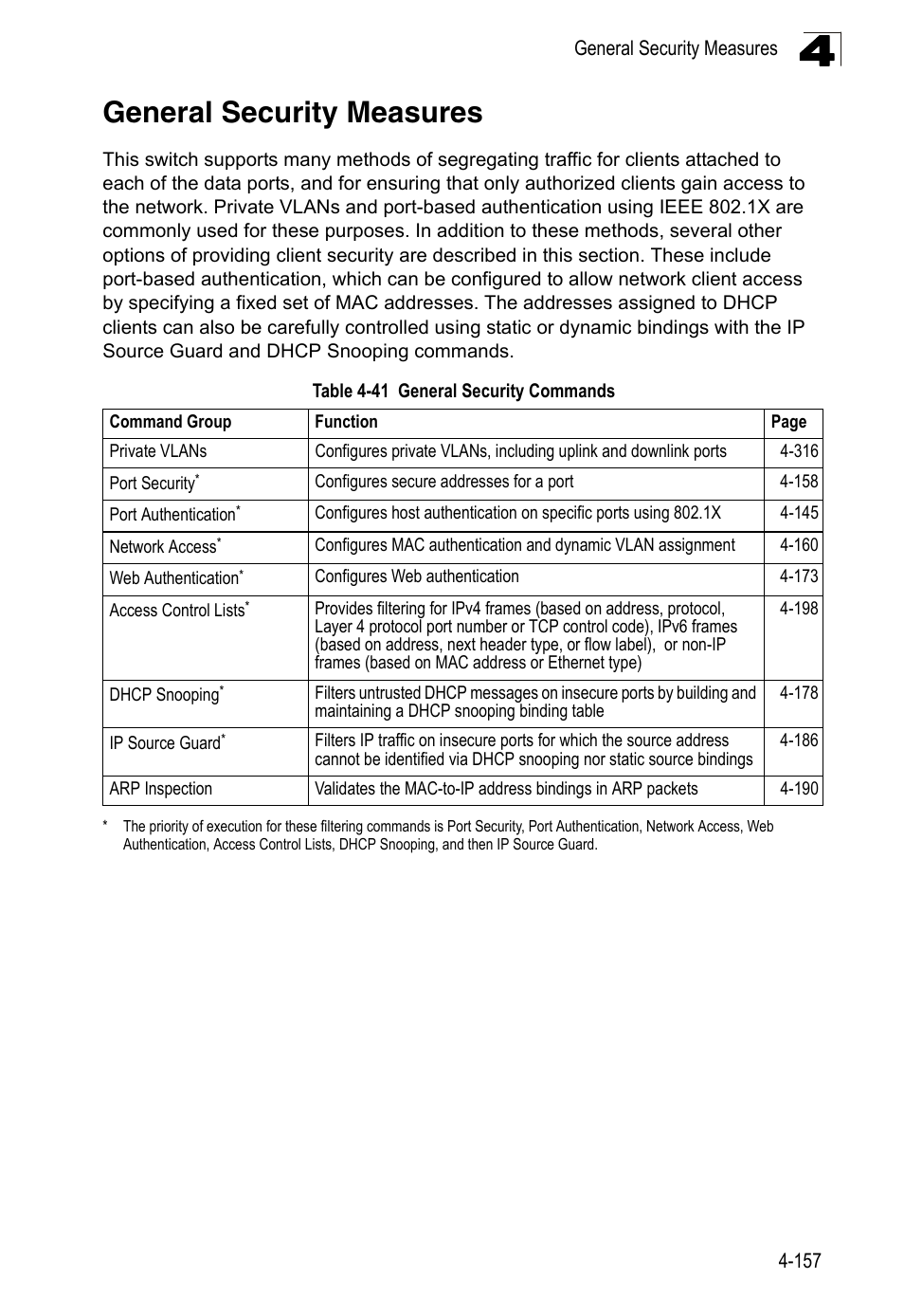 General security measures, Table 4-41, General security commands | LevelOne FGL-2870 User Manual | Page 523 / 800