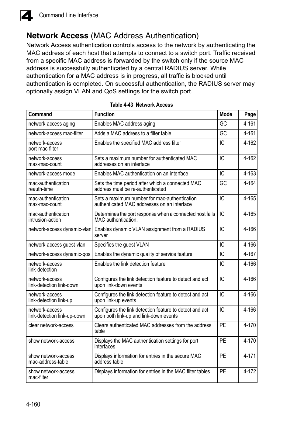 Network access (mac address authentication), Table 4-43, Network access | LevelOne FGL-2870 User Manual | Page 526 / 800