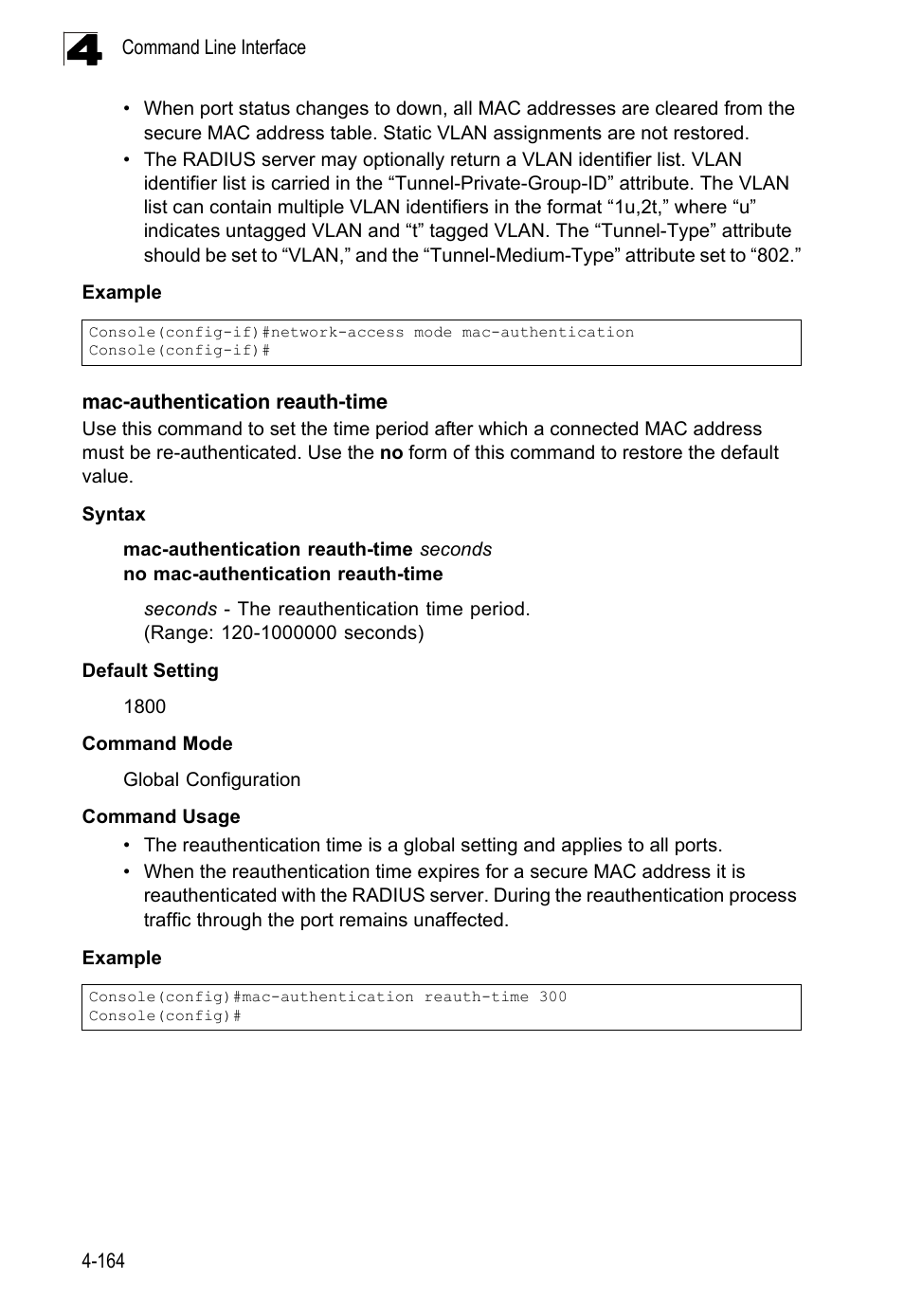 Mac-authentication reauth-time | LevelOne FGL-2870 User Manual | Page 530 / 800