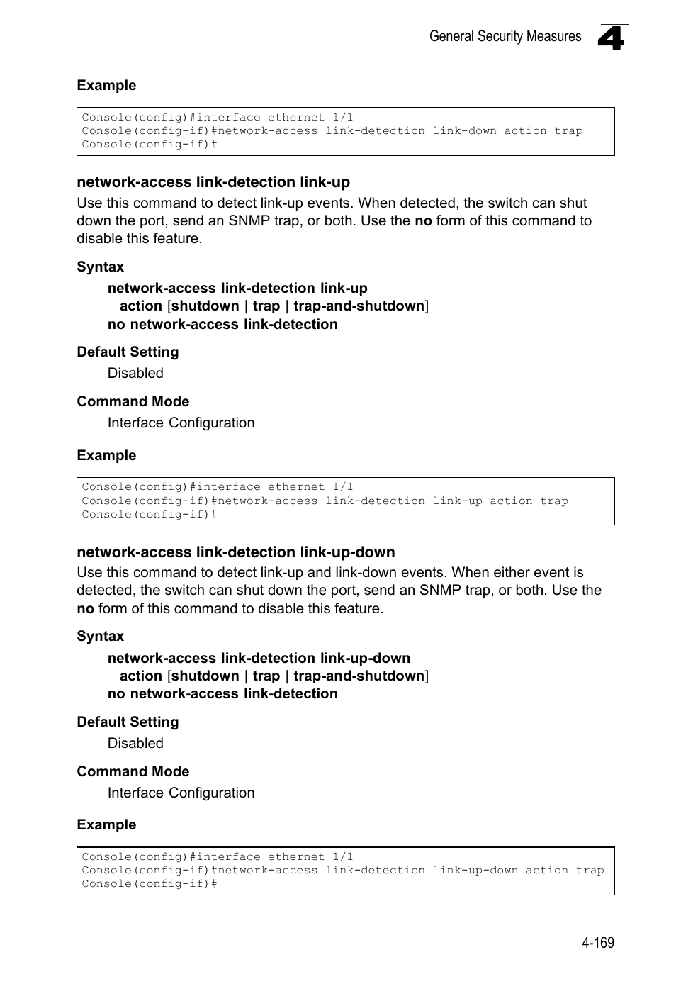Network-access link-detection link-up, Network-access link-detection link-up-down | LevelOne FGL-2870 User Manual | Page 535 / 800