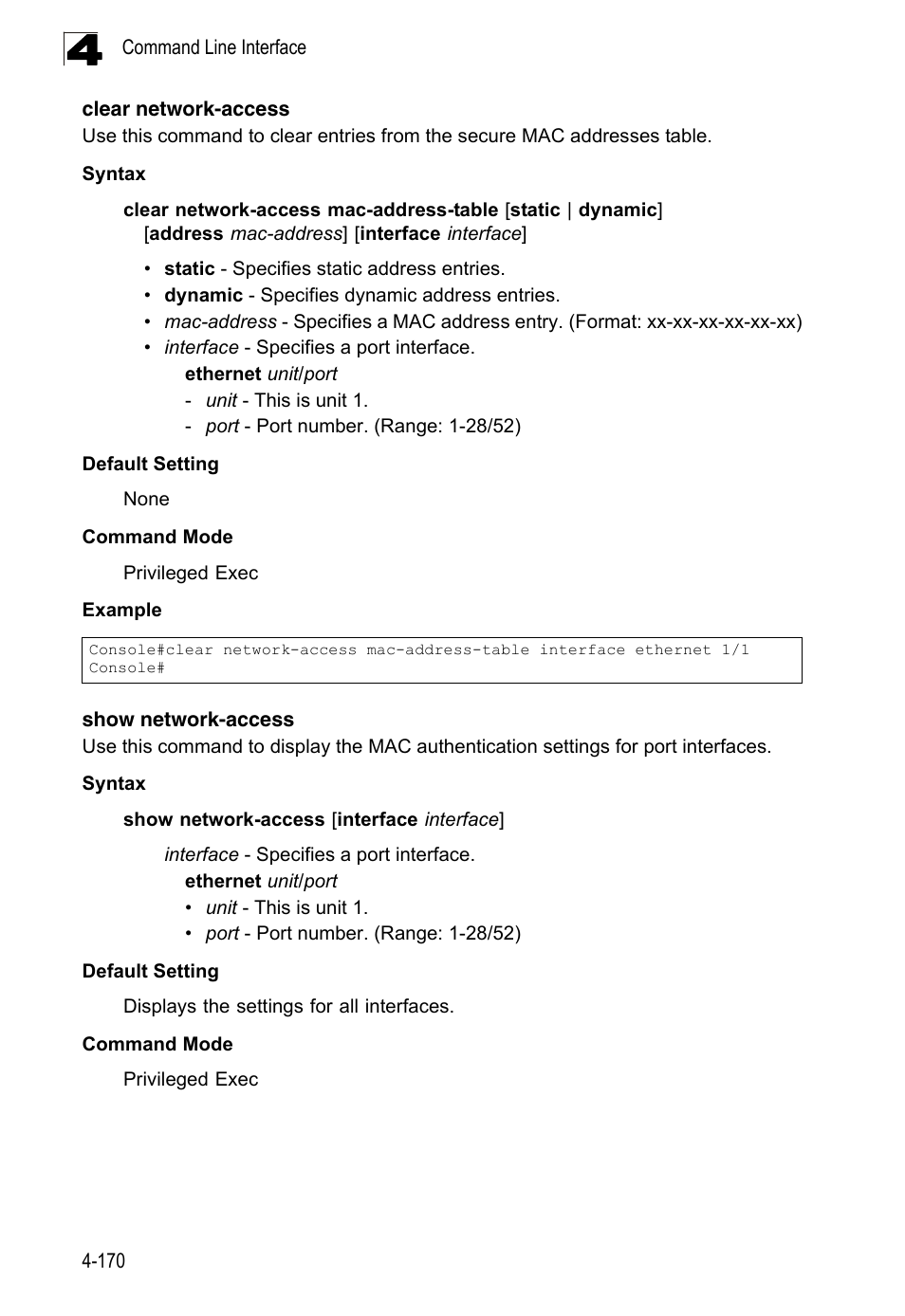Clear network-access, Show network-access | LevelOne FGL-2870 User Manual | Page 536 / 800