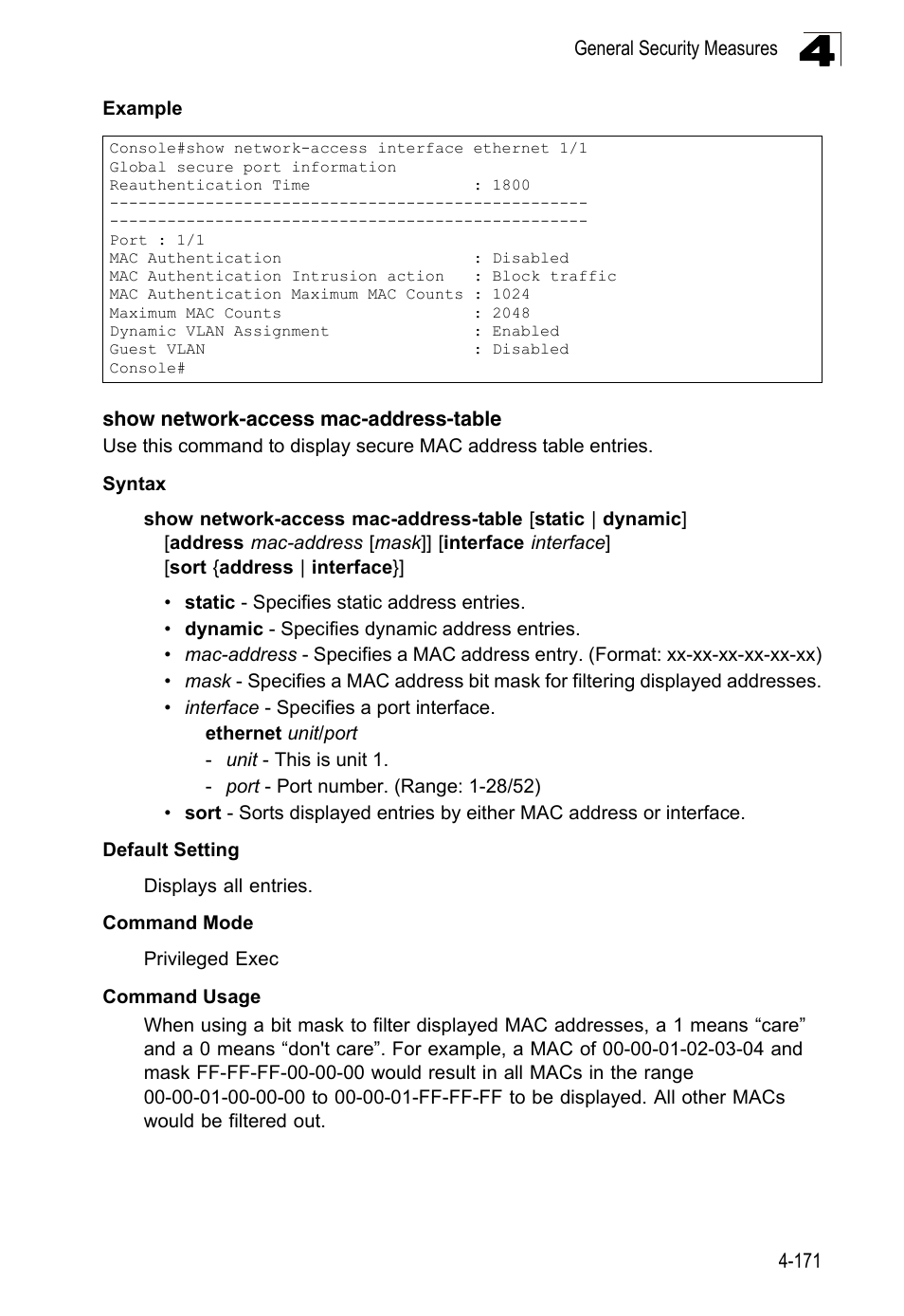 Show network-access mac-address-table | LevelOne FGL-2870 User Manual | Page 537 / 800