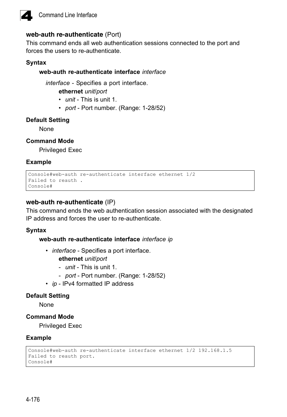 Web-auth re-authenticate (port), Web-auth re-authenticate (ip) | LevelOne FGL-2870 User Manual | Page 542 / 800