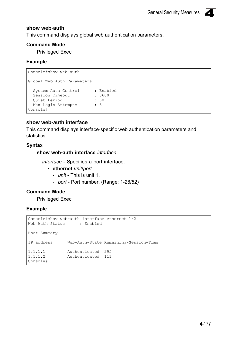 Show web-auth, Show web-auth interface | LevelOne FGL-2870 User Manual | Page 543 / 800