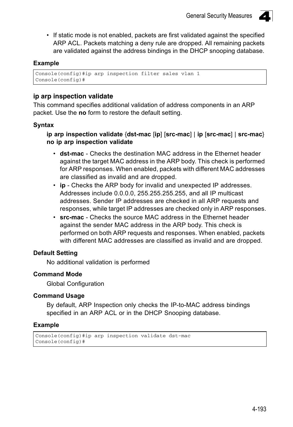 Ip arp inspection validate | LevelOne FGL-2870 User Manual | Page 559 / 800