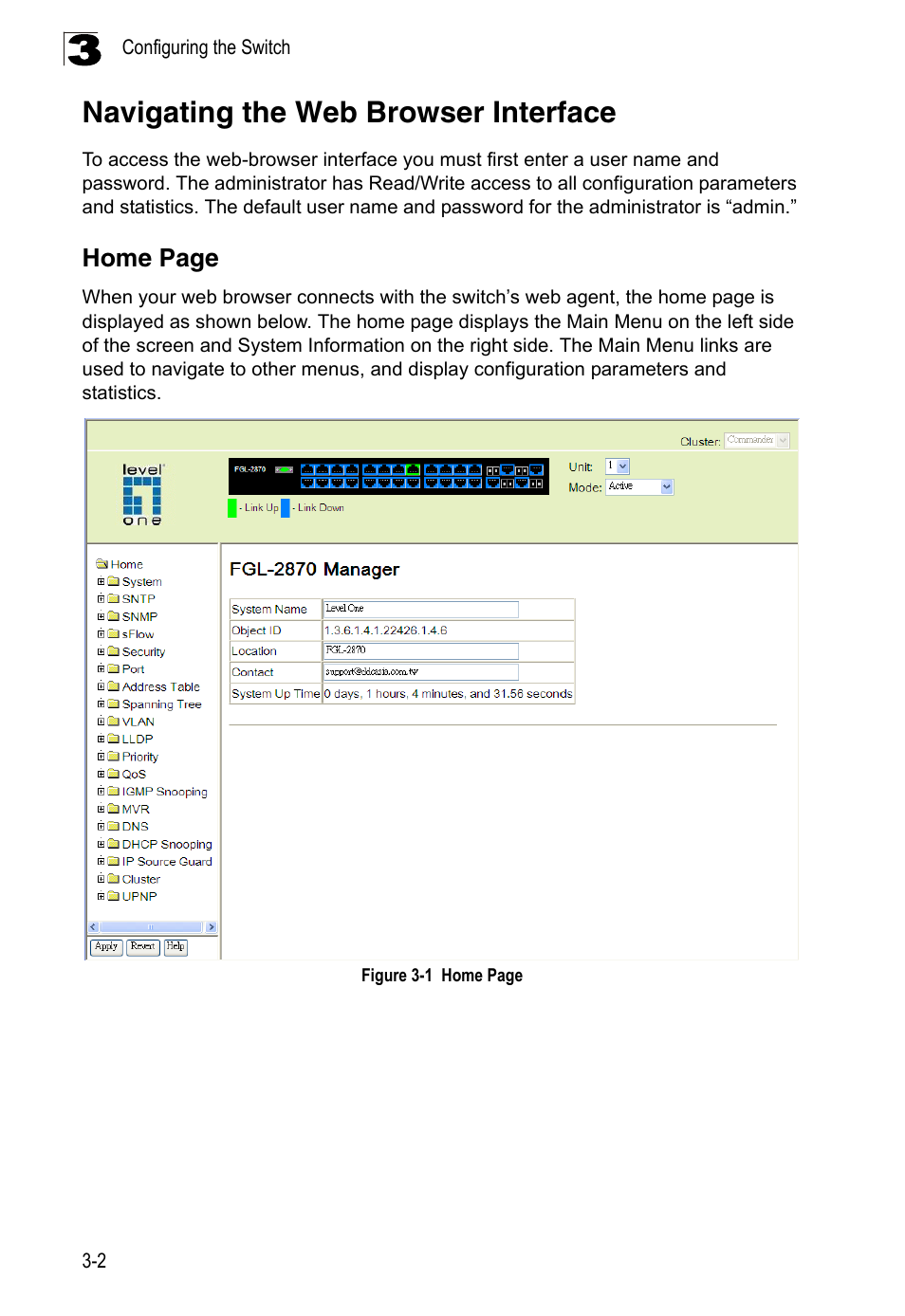Navigating the web browser interface, Figure 3-1 | LevelOne FGL-2870 User Manual | Page 56 / 800